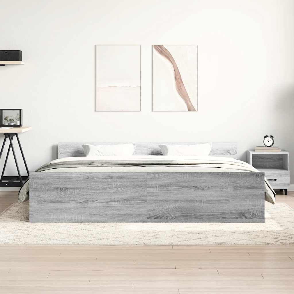 Estrutura cama c/ cabeceira e apoio pés 160x200 cm cinza sonoma