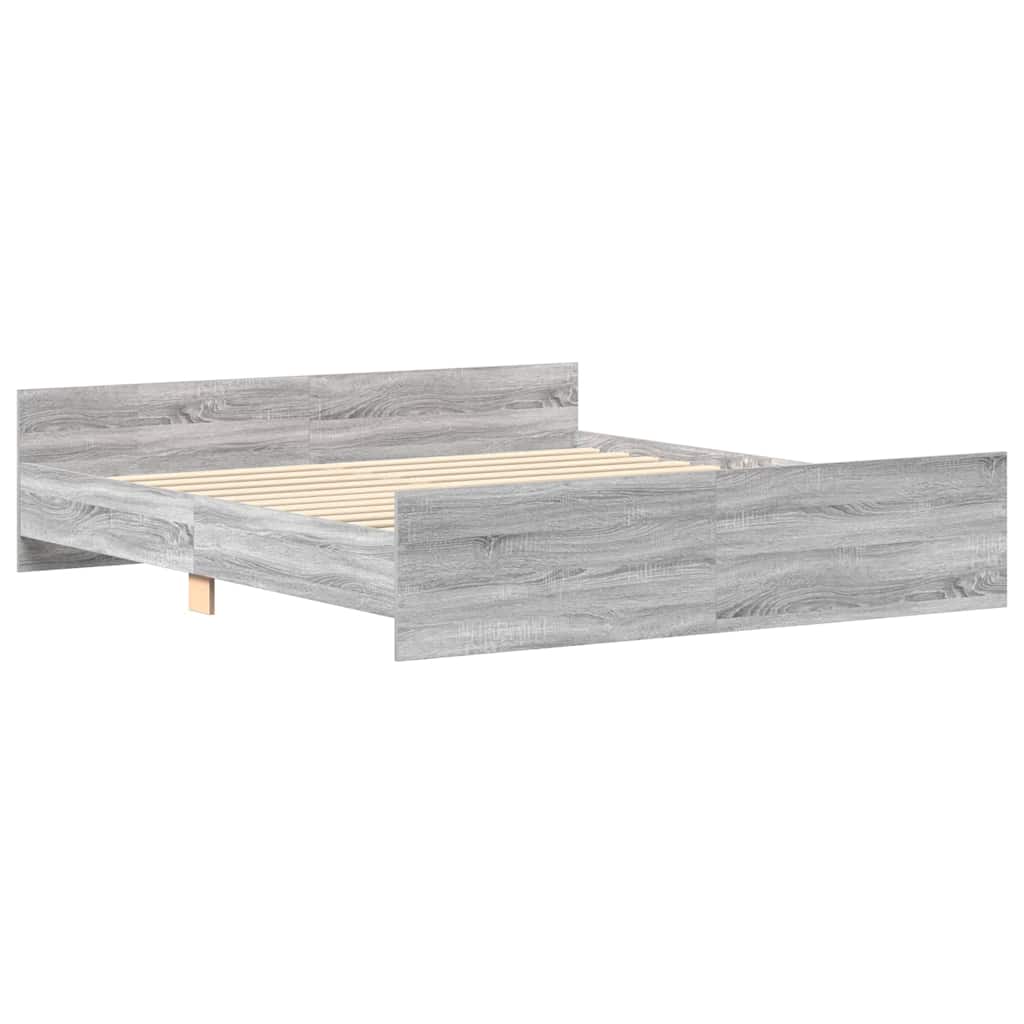 Estrutura cama c/ cabeceira e apoio pés 160x200 cm cinza sonoma