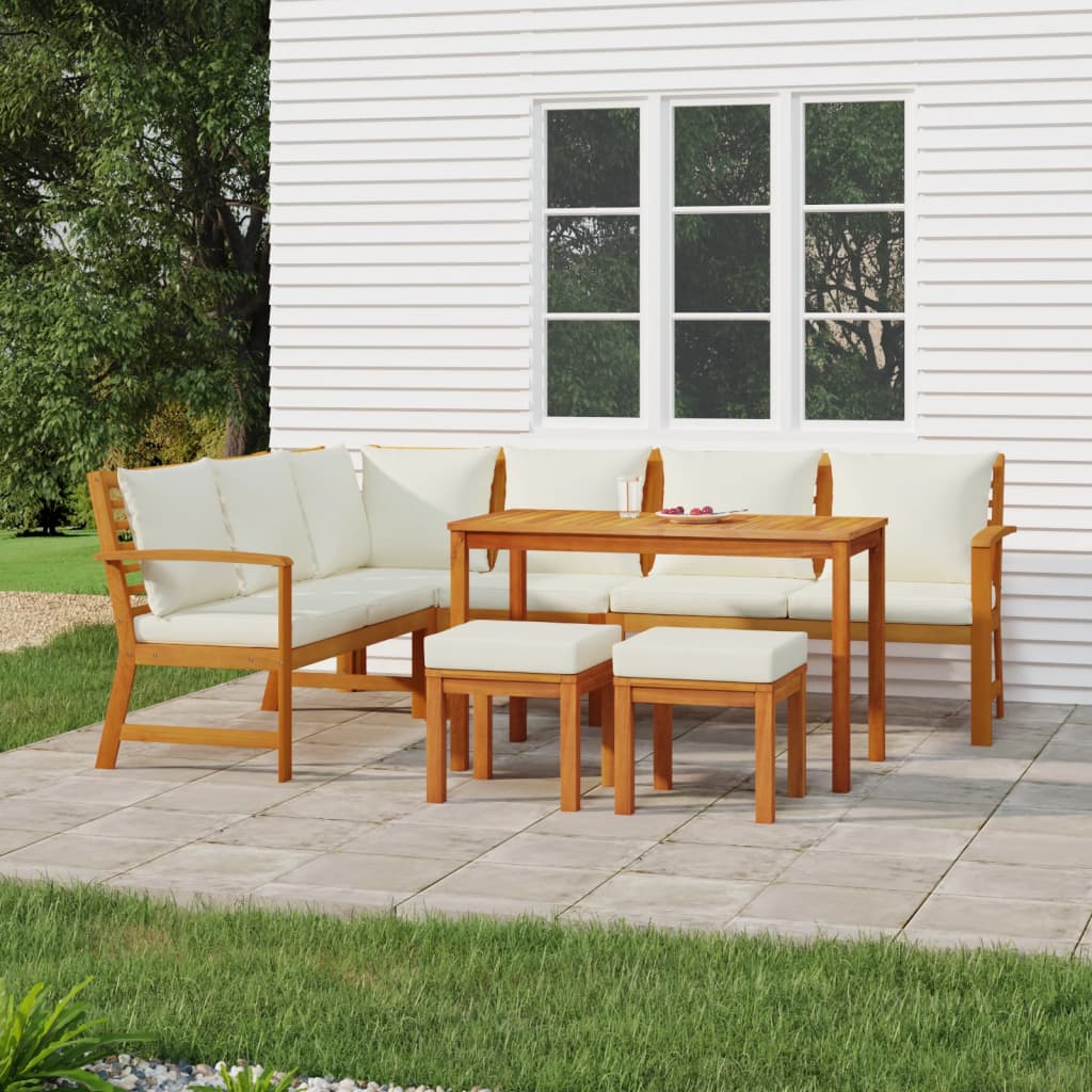 7 Pcs conjunto de jantar p/ jardim c/ almofadões acácia maciça
