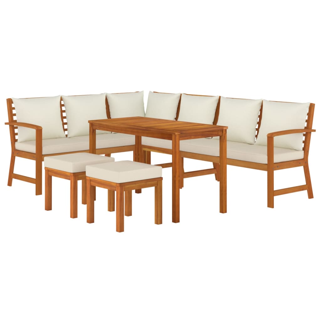 7 Pcs conjunto de jantar p/ jardim c/ almofadões acácia maciça