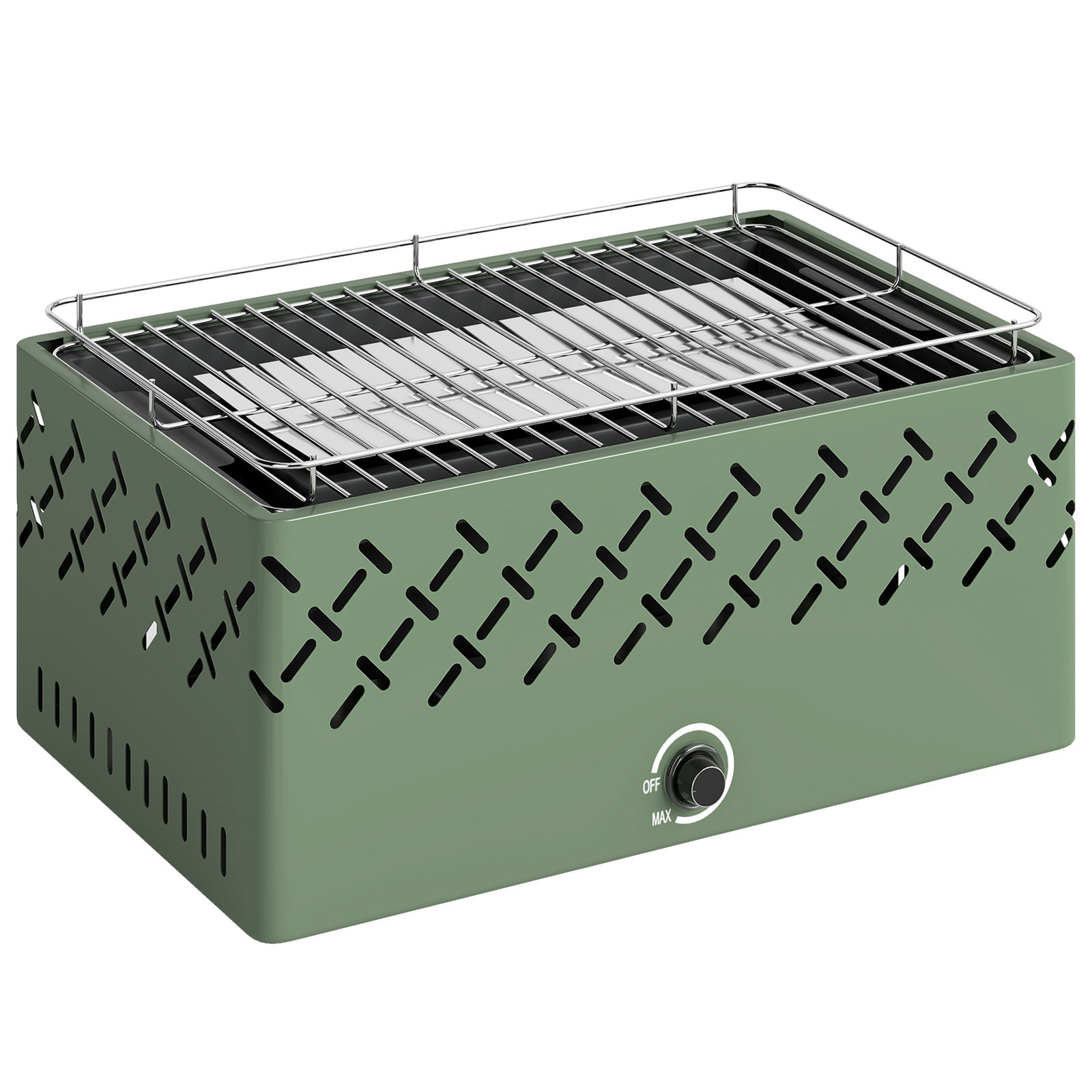 Barbecue a carvão 45,5x29x21 cm com ventilador integrado, temperatura ajustável e bandeja de carvão, verde-claro