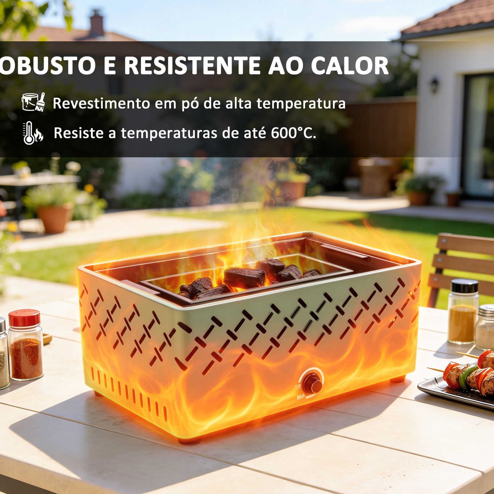 Barbecue a carvão 45,5x29x21 cm com ventilador integrado, temperatura ajustável e bandeja de carvão, verde-claro