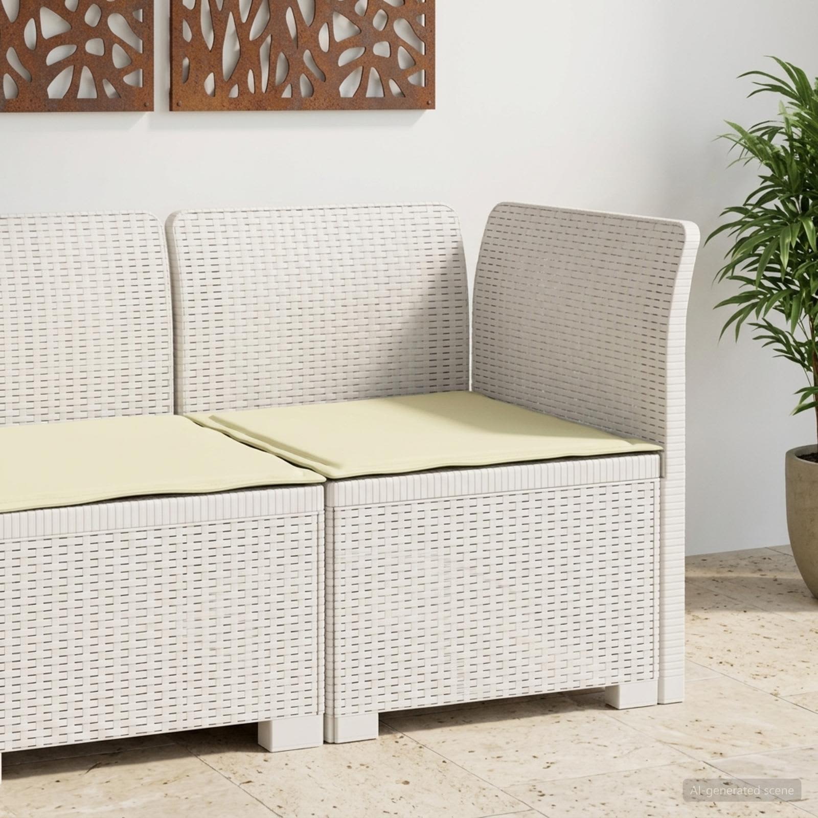 Sofá de jardim 1 lugar com almofada look rattan PP branco