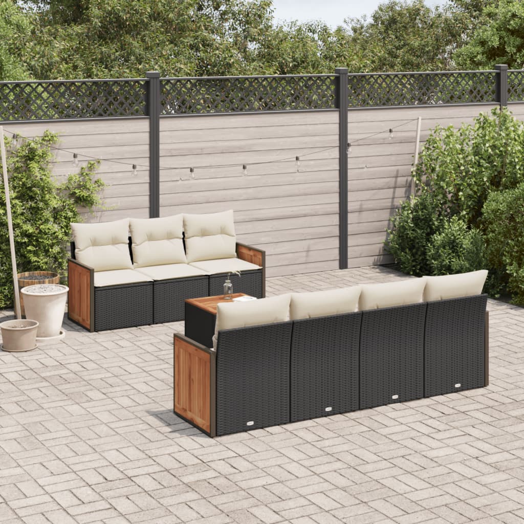 8 Pcs conjunto sofás de jardim com almofadões vime PE preto