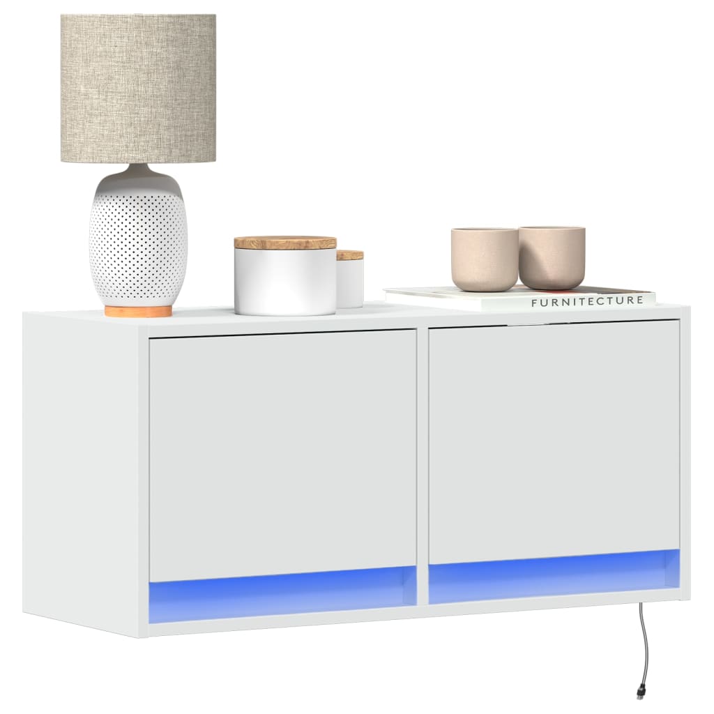 Móvel de parede para TV com luzes LED 80x31x35 cm branco