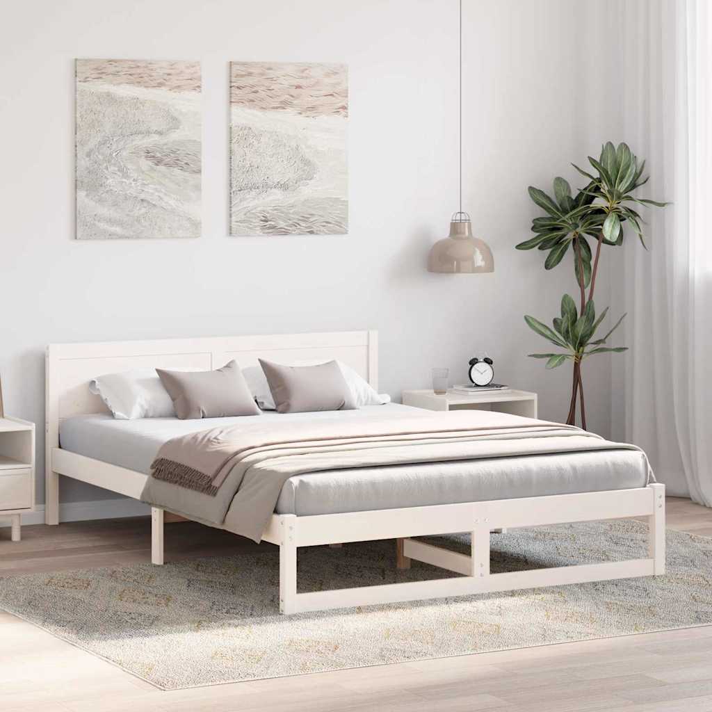 Estrutura da cama com cabeceira branco 160 x 200 cm