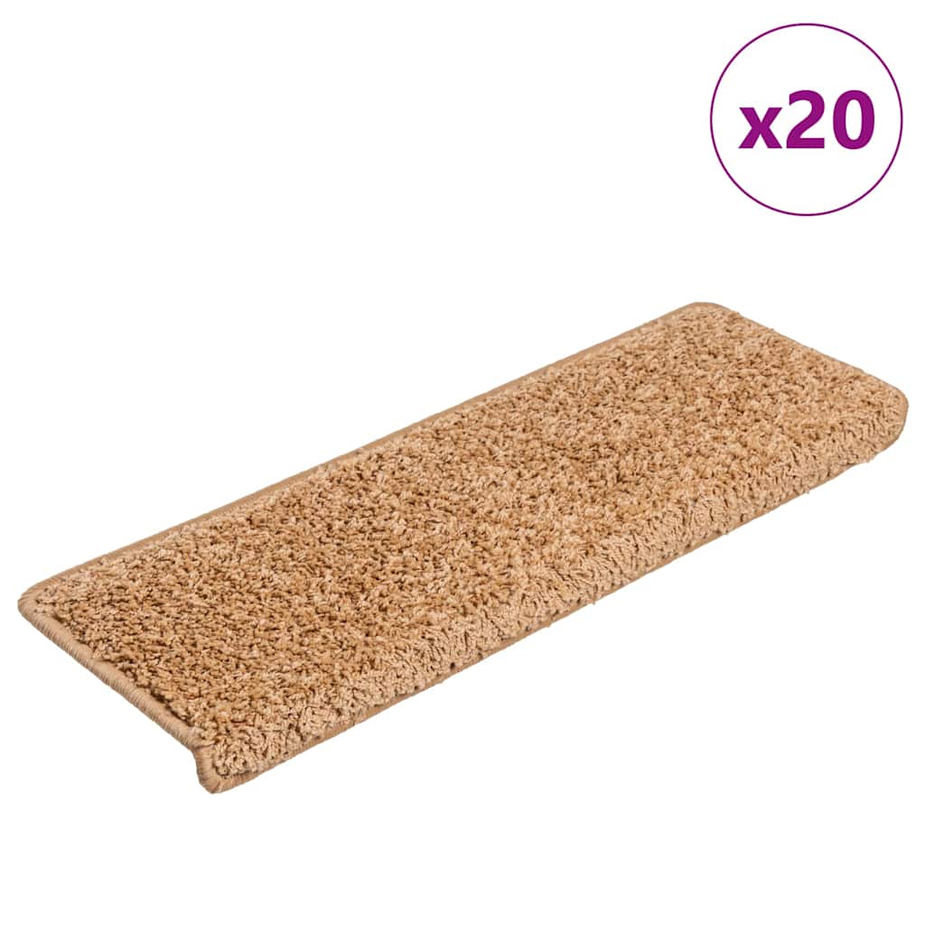 Tapetes de escada 20 peças 65x21x4 cm bege com borda retangular