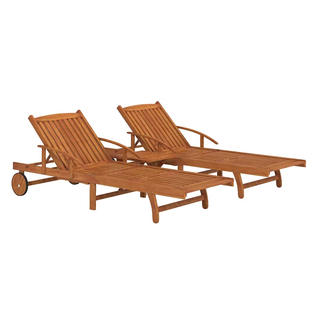 2 Pcs conjunto espreguiçadeiras c/ mesa de centro acácia maciça