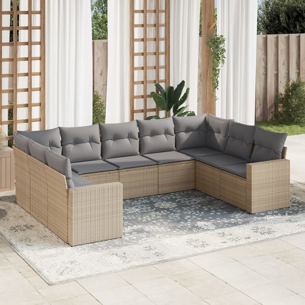 9 Pcs conjunto de sofás p/ jardim com almofadões vime PE bege