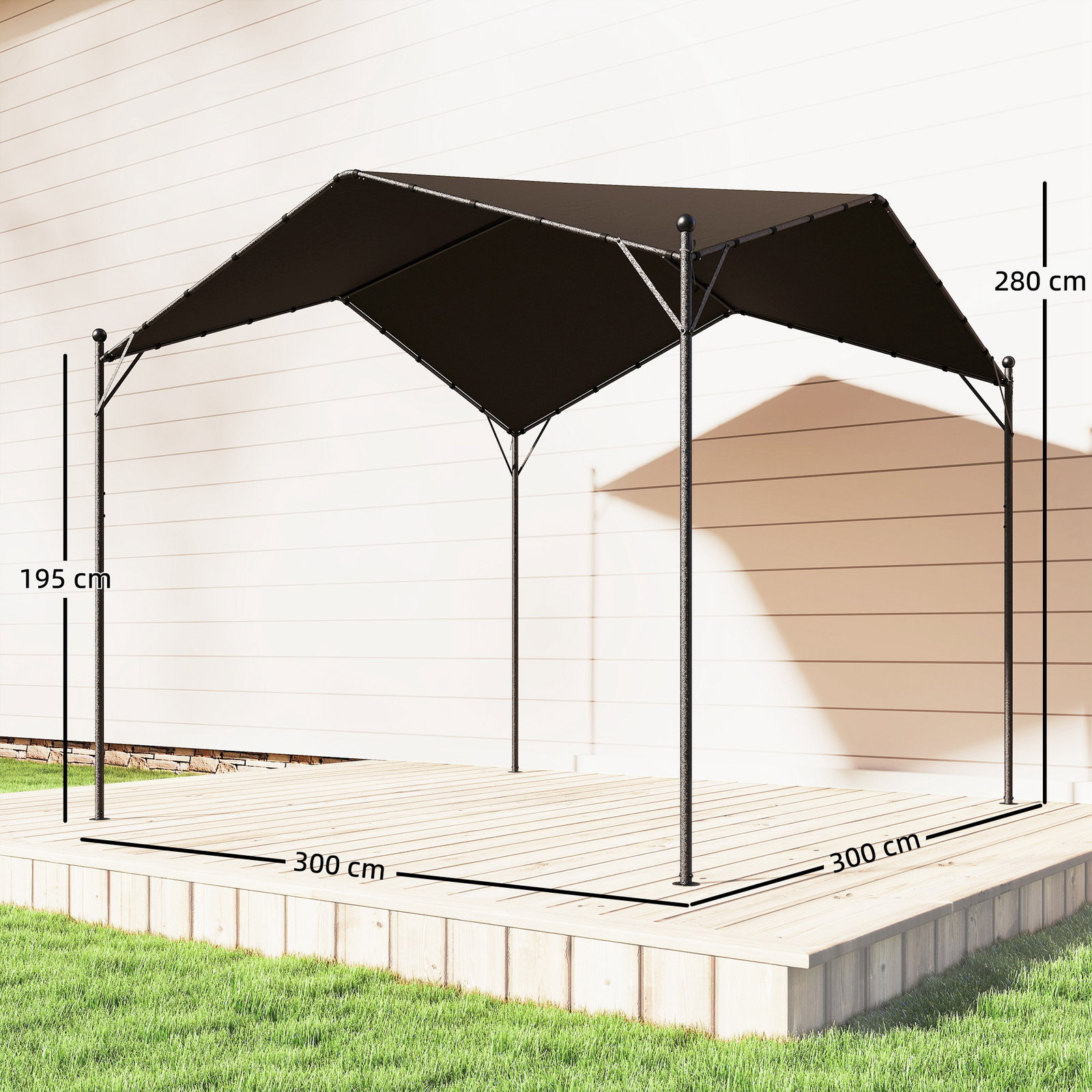 Pérgola de jardim 3x3 m com proteção upf30+ estrutura em metal galvanizado cobertura inclinada cinzento