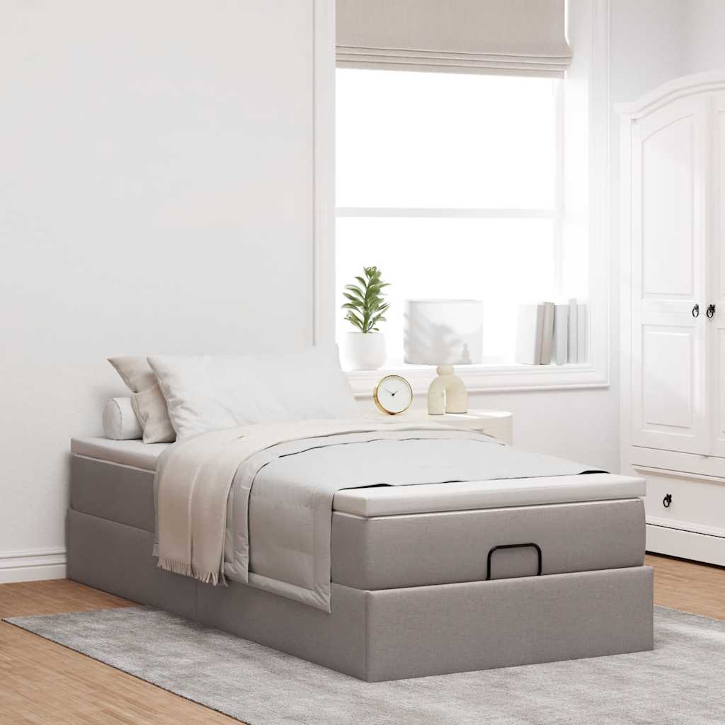 Estrutura de cama otomana com colchão tecido cinzento 90x200cm
