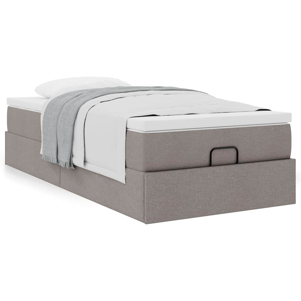 Estrutura de cama otomana com colchão tecido cinzento 90x200cm