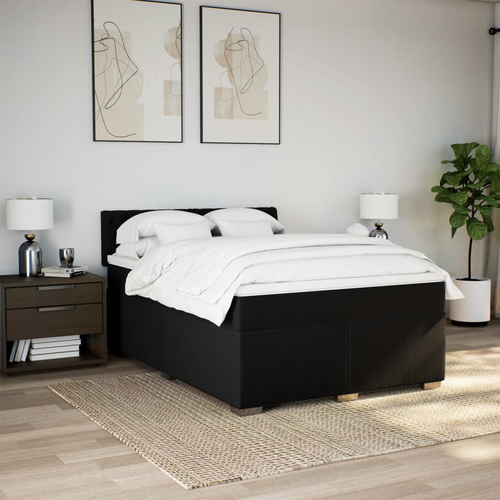 Cama com molas/colchão 140x200 cm tecido preto