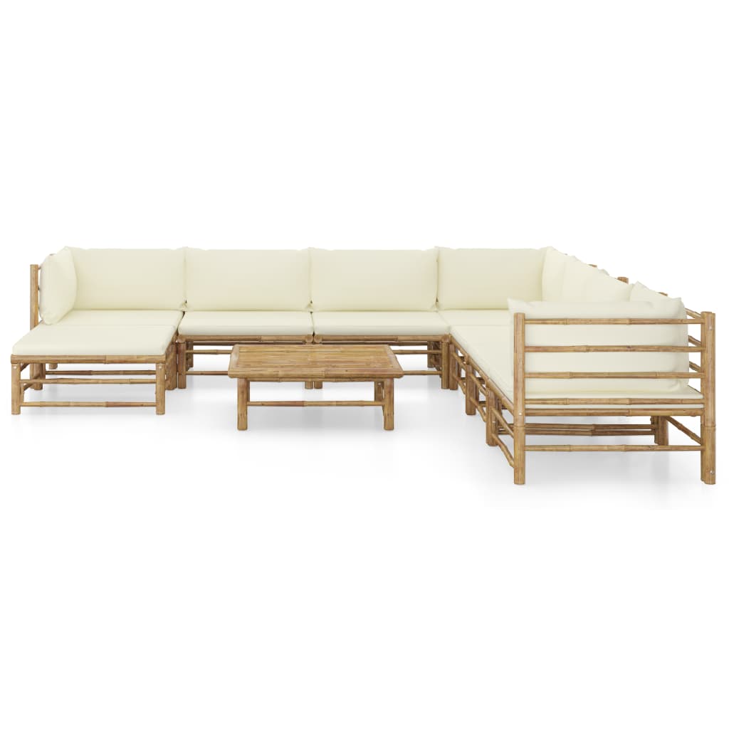 9 Pcs conj. lounge p/ jardim em bambu c/ almofadões branco nata