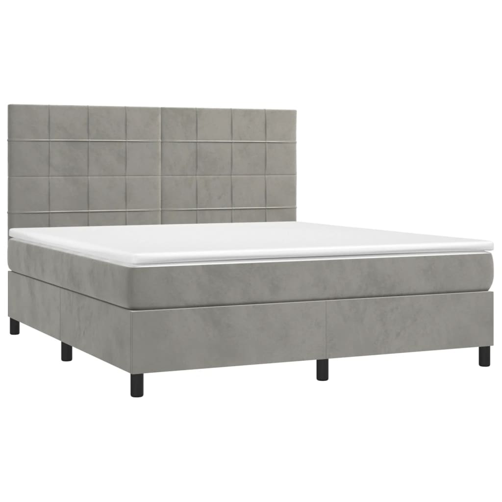 Cama box spring c/ colchão/LED 160x200 cm veludo cinzento-claro