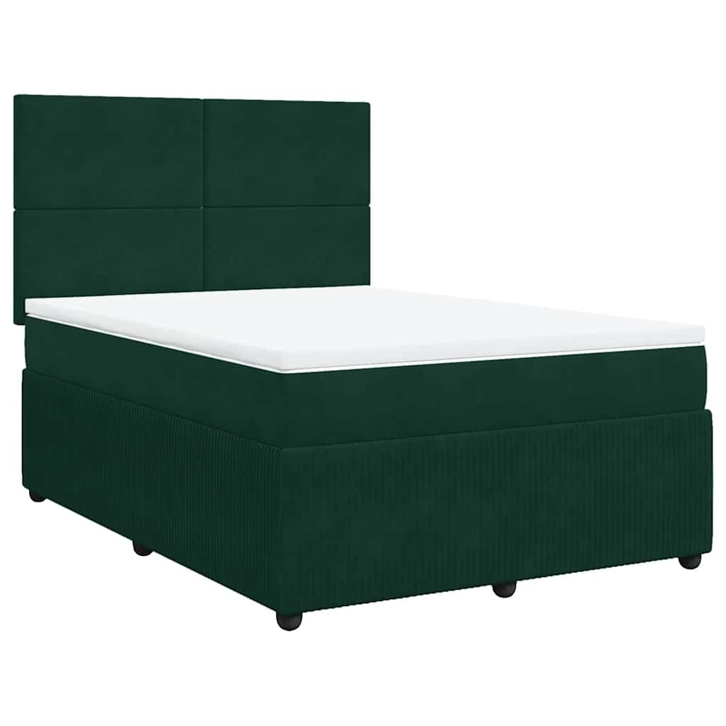 Cama com molas/colchão 140x190 cm veludo verde-escuro