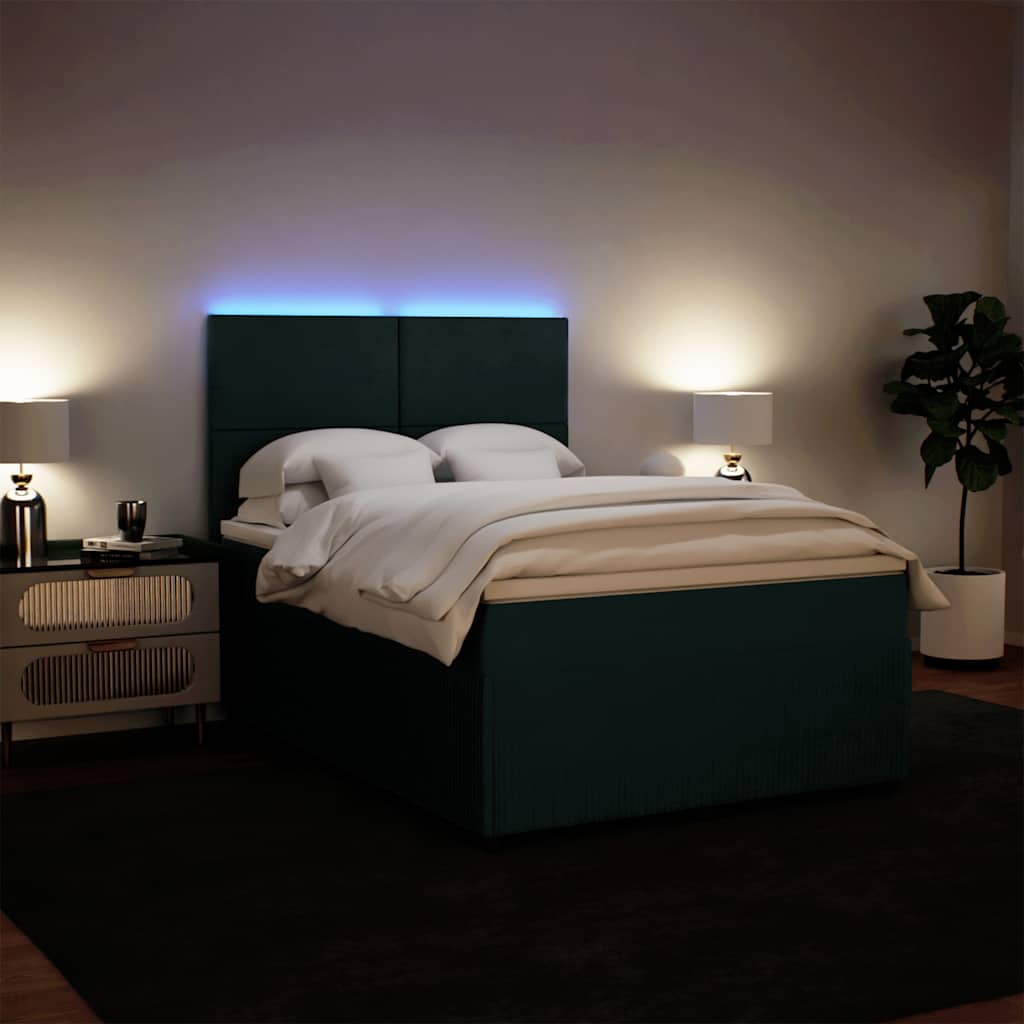 Cama com molas/colchão 140x190 cm veludo verde-escuro