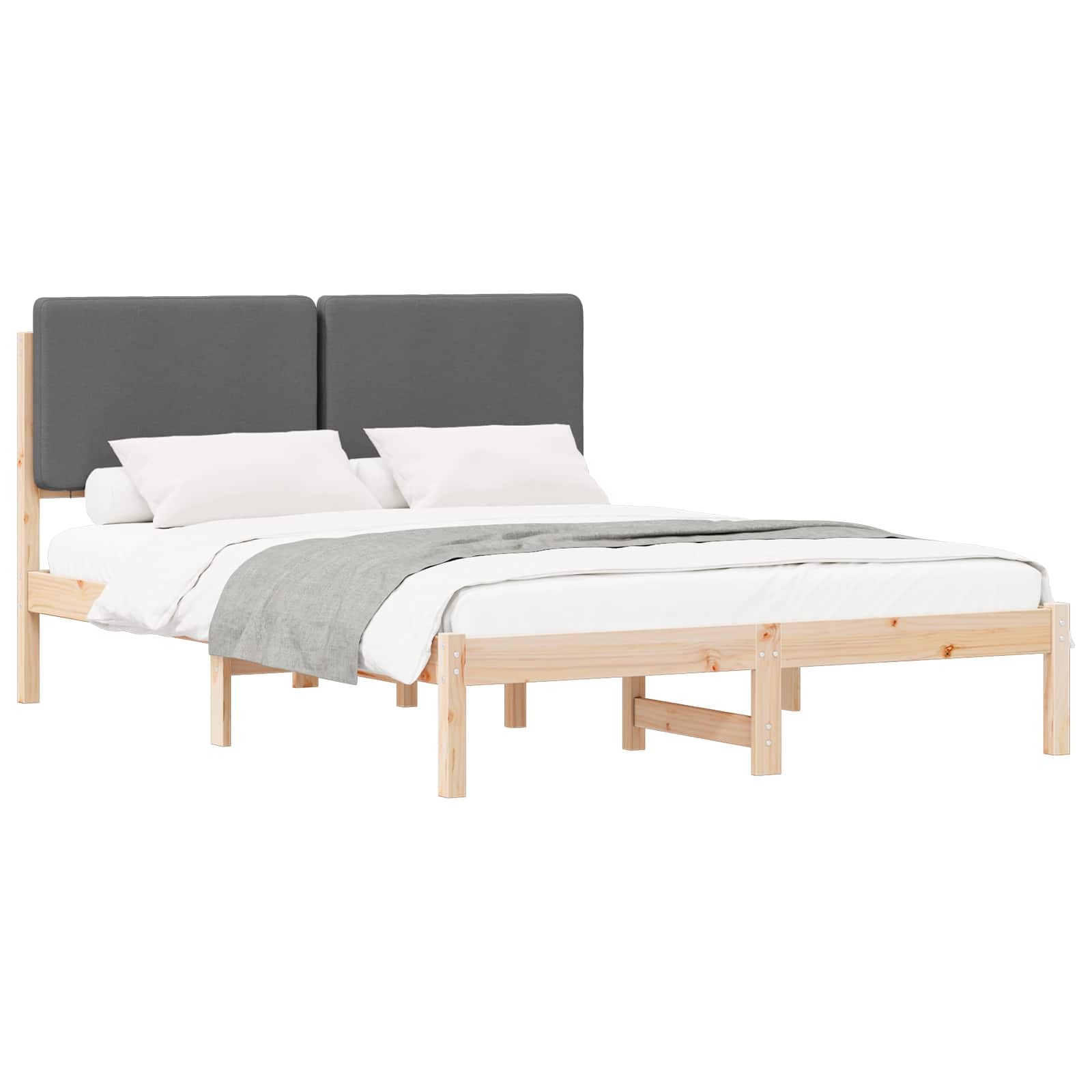 Estrutura de cama com cabeceira estofada cinza escuro