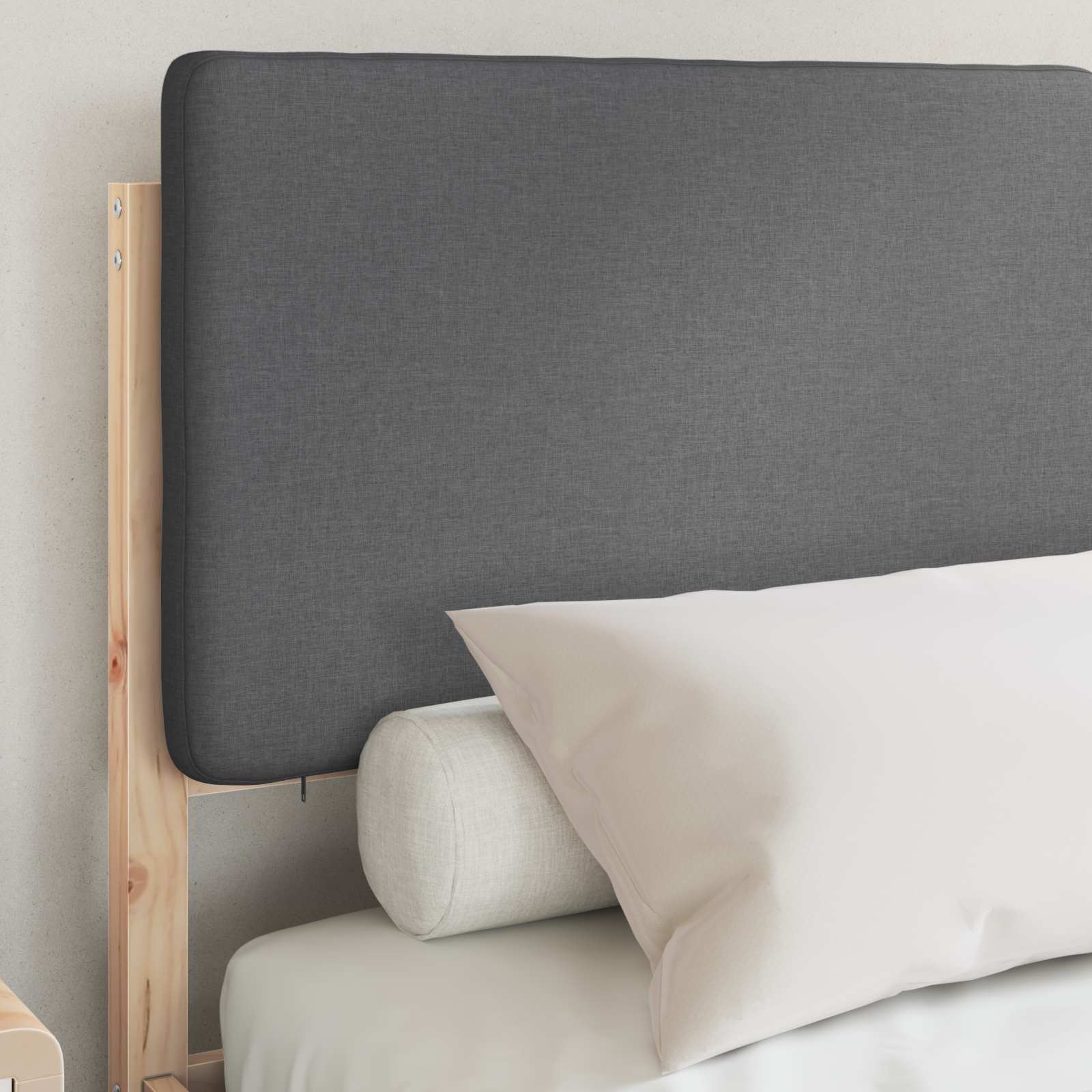 Estrutura de cama com cabeceira estofada cinza escuro