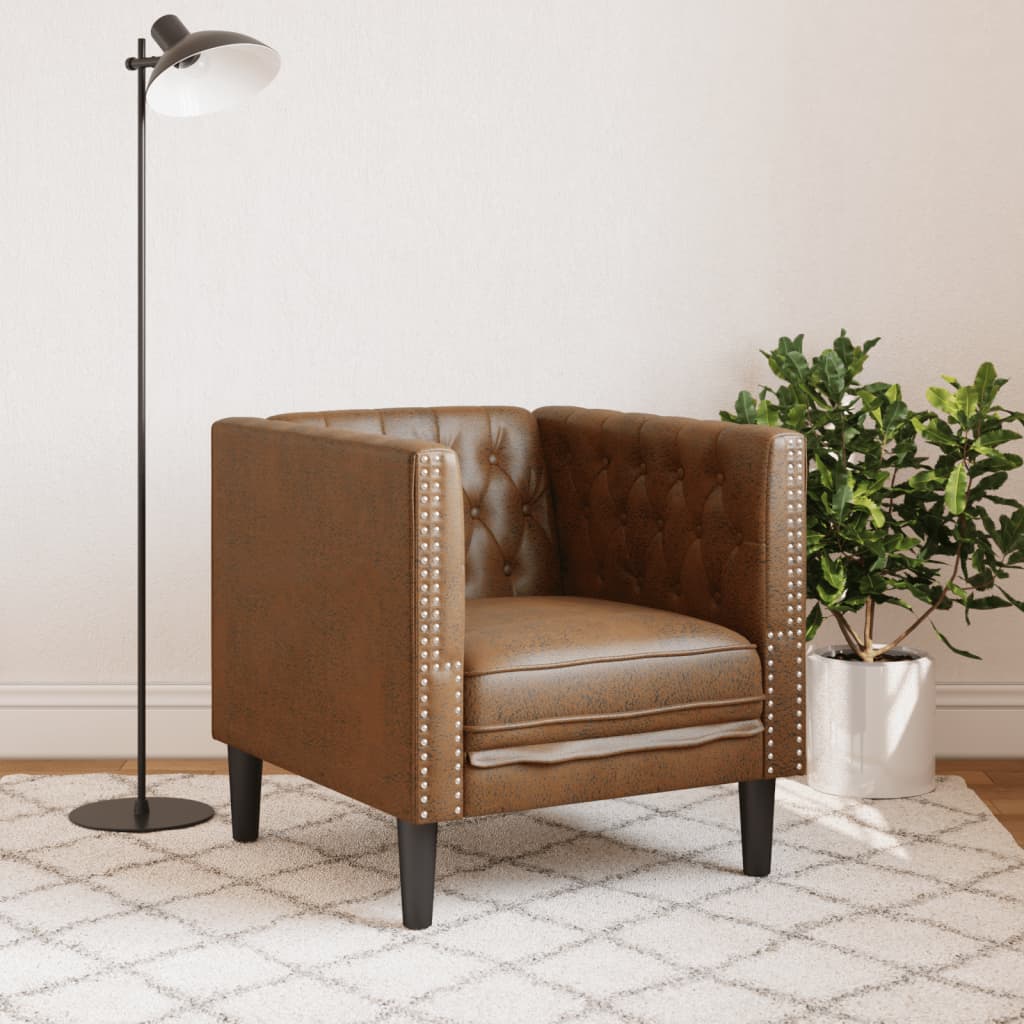 Sofá chesterfield camurça artificial castanho