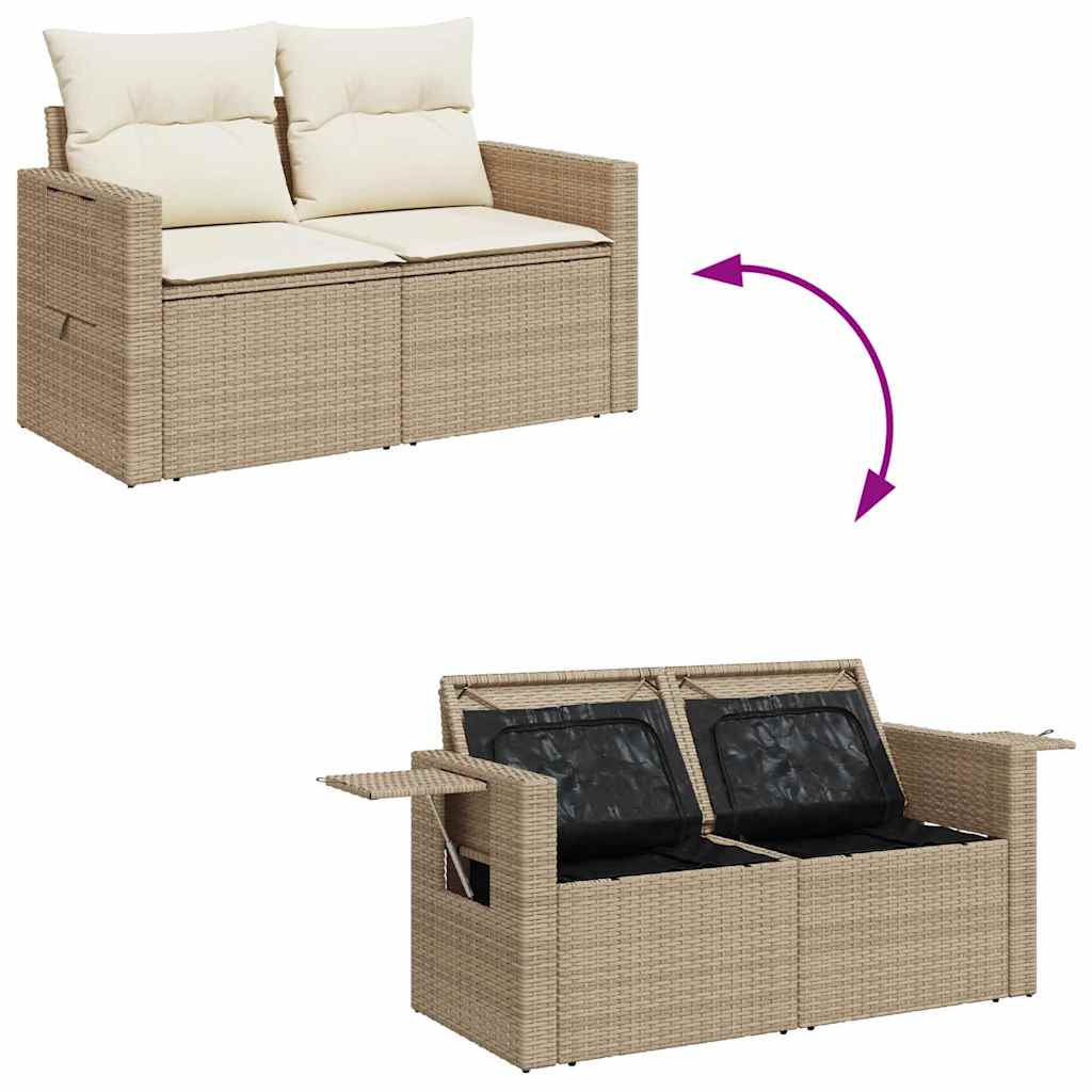 6 Pcs conjunto de sofás p/ jardim com almofadões vime PE bege