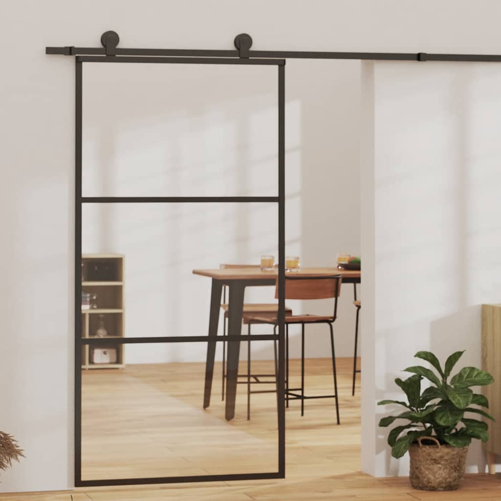 Porta deslizante em vidro esg e alumínio 102x205 cm preto