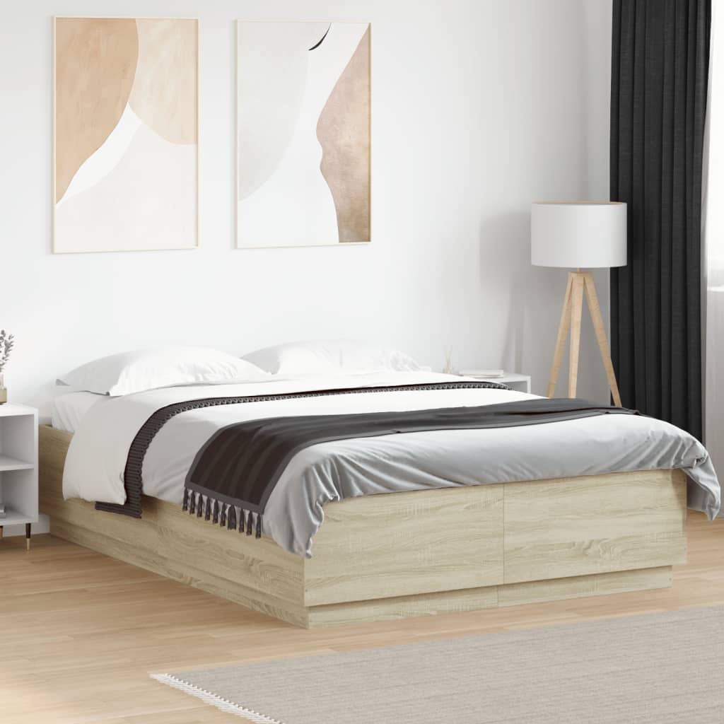 Estrutura cama c/ luzes LED derivados madeira carvalho sonoma