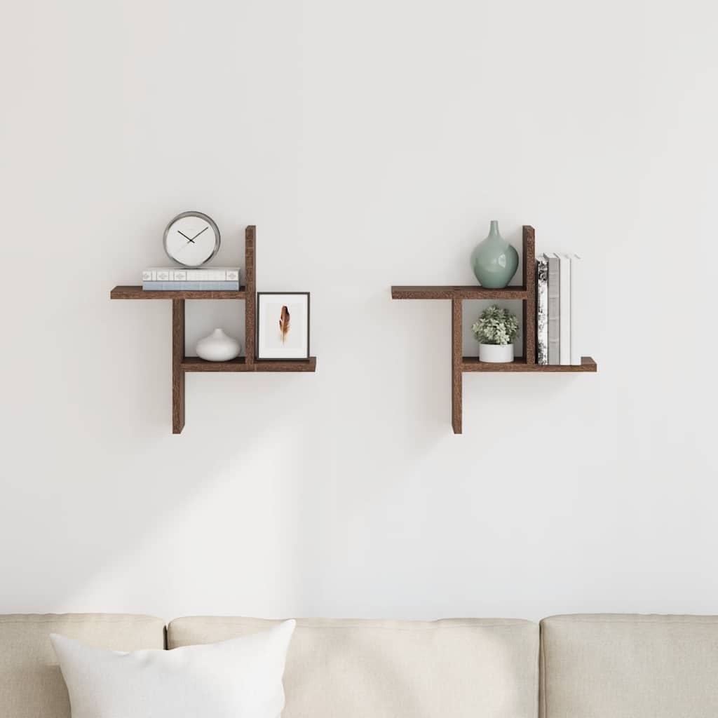 Prateleiras de parede 2 pcs derivados madeira carvalho castanho