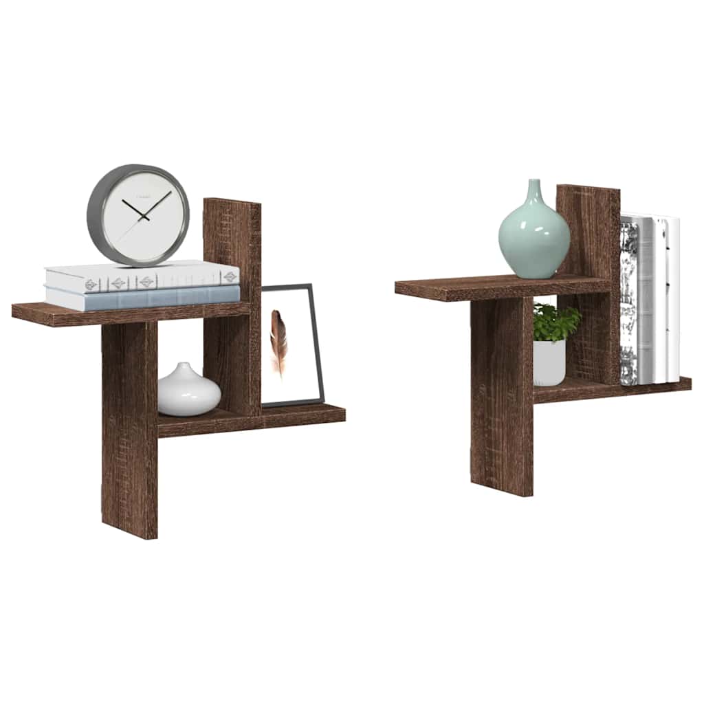 Prateleiras de parede 2 pcs derivados madeira carvalho castanho