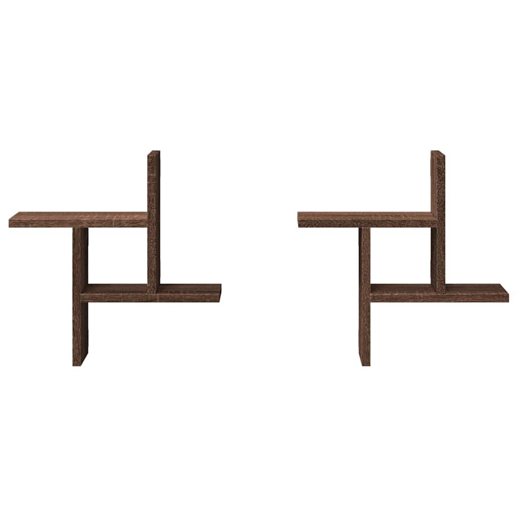 Prateleiras de parede 2 pcs derivados madeira carvalho castanho