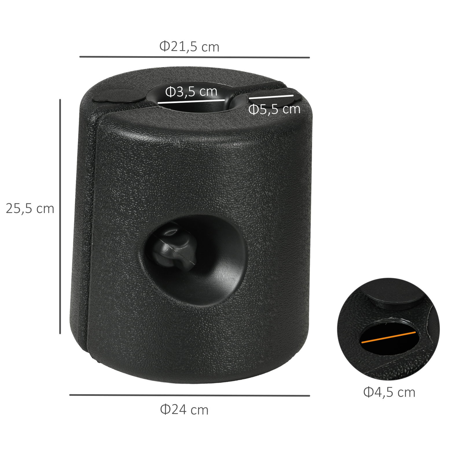 Conjunto de 4 pesos para tendas dobráveis suportes recarregáveis com 8,7 kg de água ou 12 kg de areia ø21,5/24x25,5 cm preto