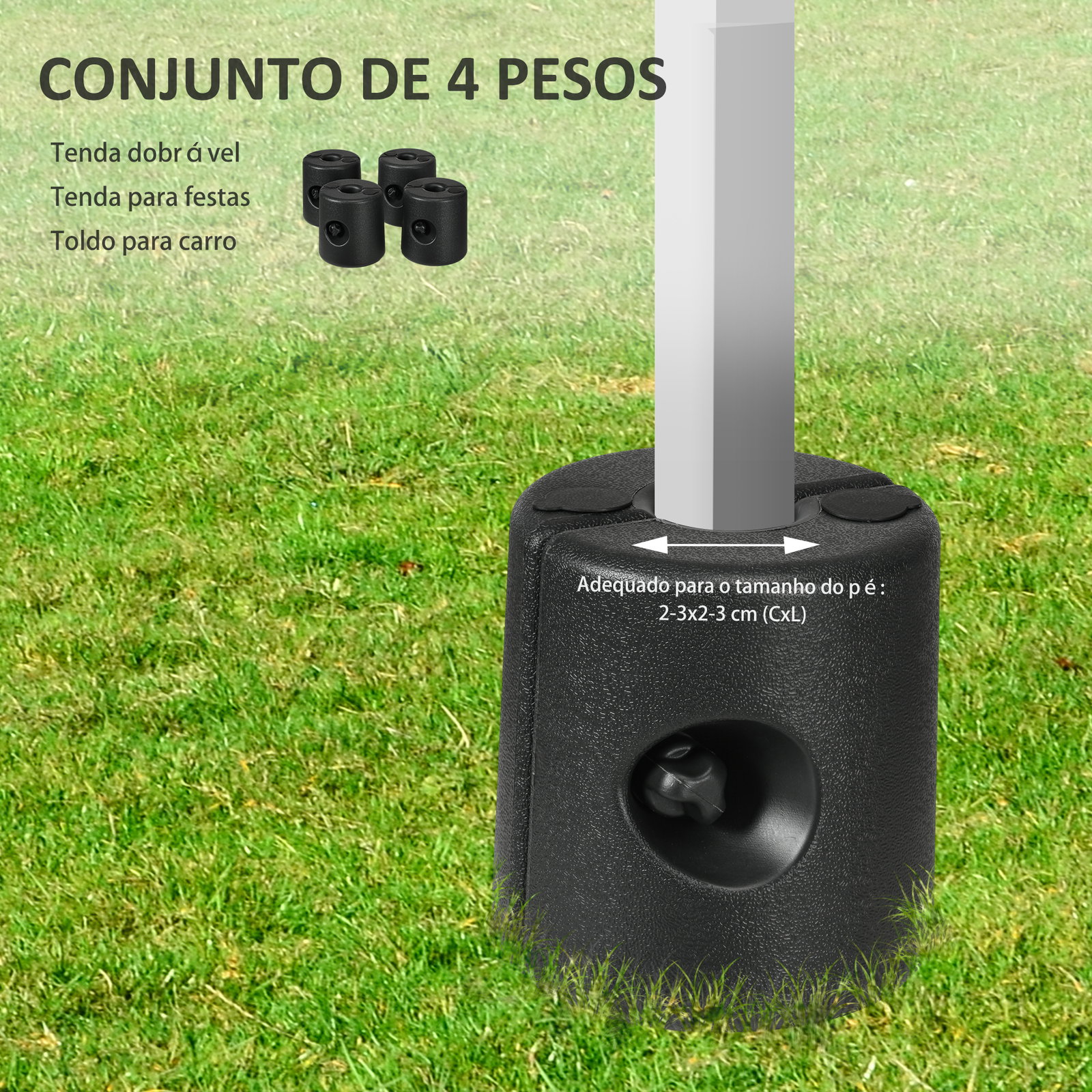 Conjunto de 4 pesos para tendas dobráveis suportes recarregáveis com 8,7 kg de água ou 12 kg de areia ø21,5/24x25,5 cm preto