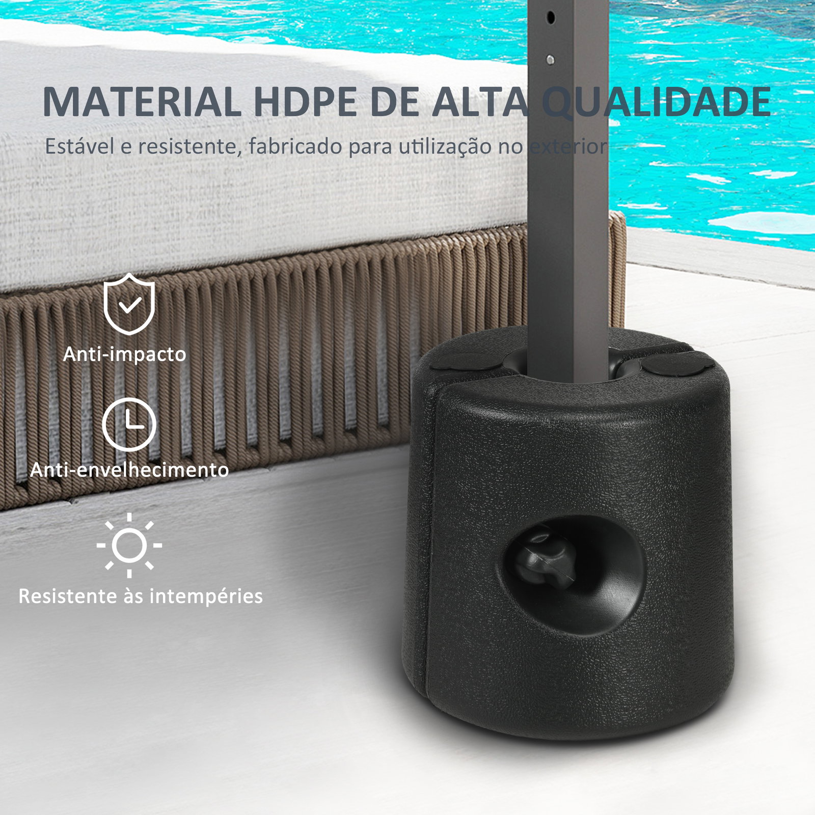 Conjunto de 4 pesos para tendas dobráveis suportes recarregáveis com 8,7 kg de água ou 12 kg de areia ø21,5/24x25,5 cm preto