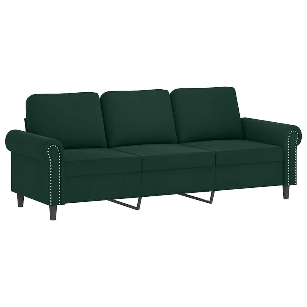 Sofá 3 lug. c/ almofadas decorativas 180 cm veludo verde-escuro