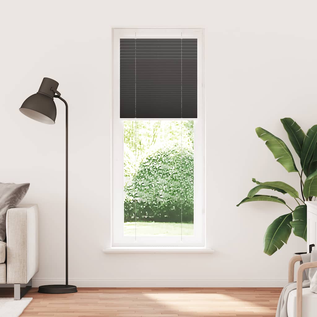 Preto plissada cega 75x200 cm largura tecido 74,4 cm poliéster