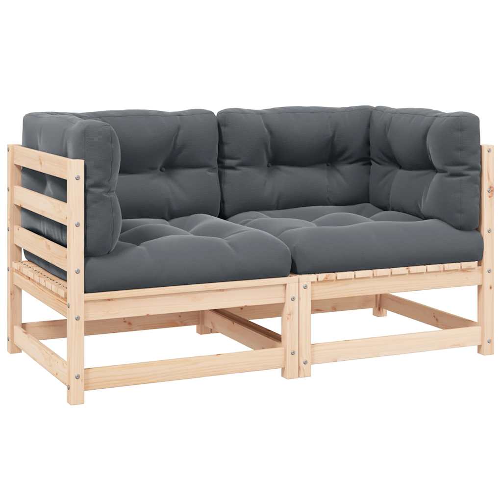 Sofás de canto para jardim 2 pcs c/ almofadões pinho maciço