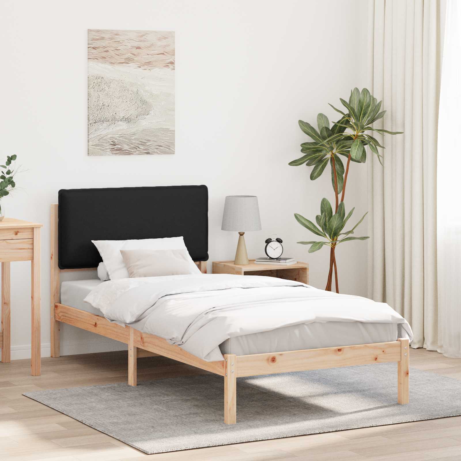 Estrutura de cama com cabeceira estofada preto 90 x 190 cm