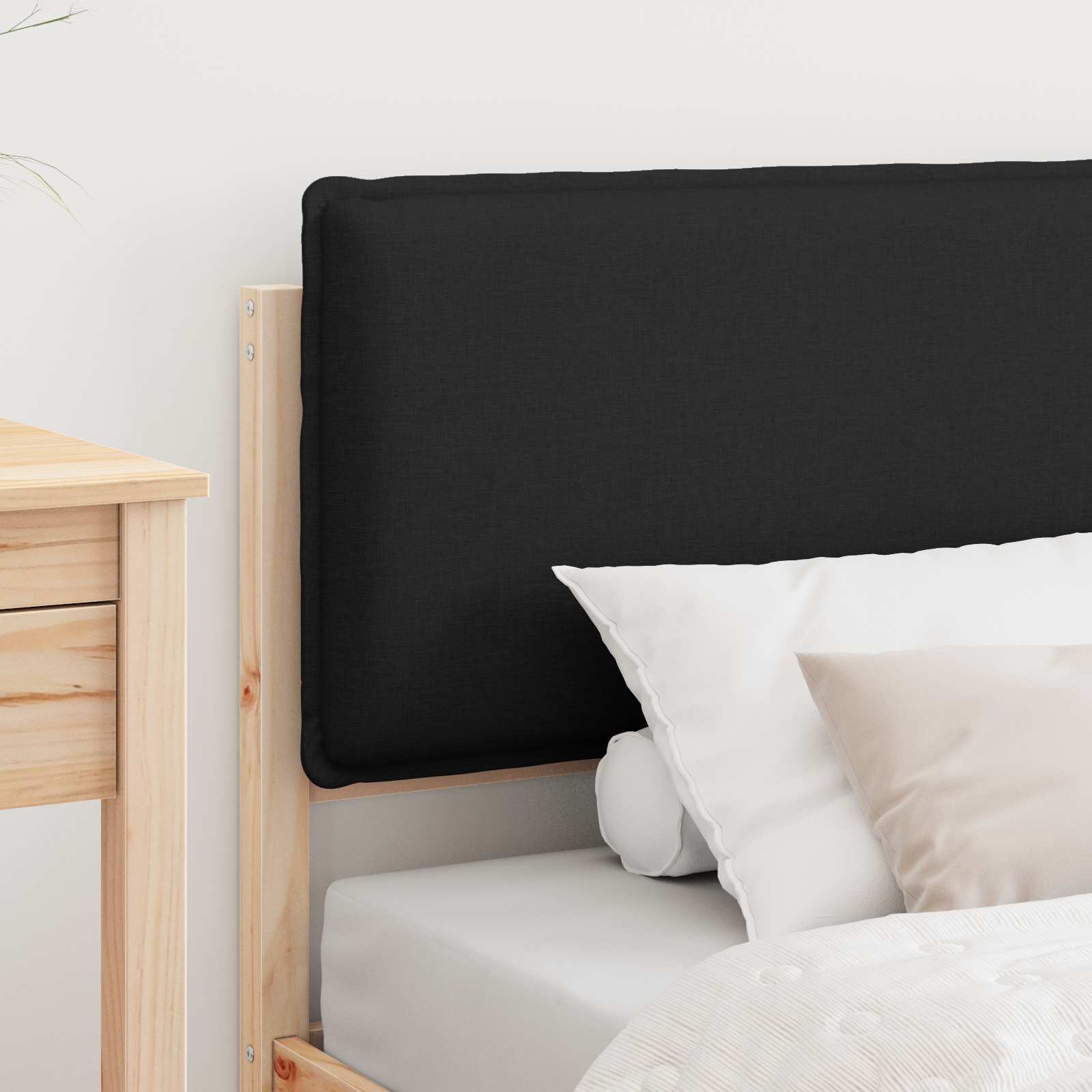 Estrutura de cama com cabeceira estofada preto 90 x 190 cm