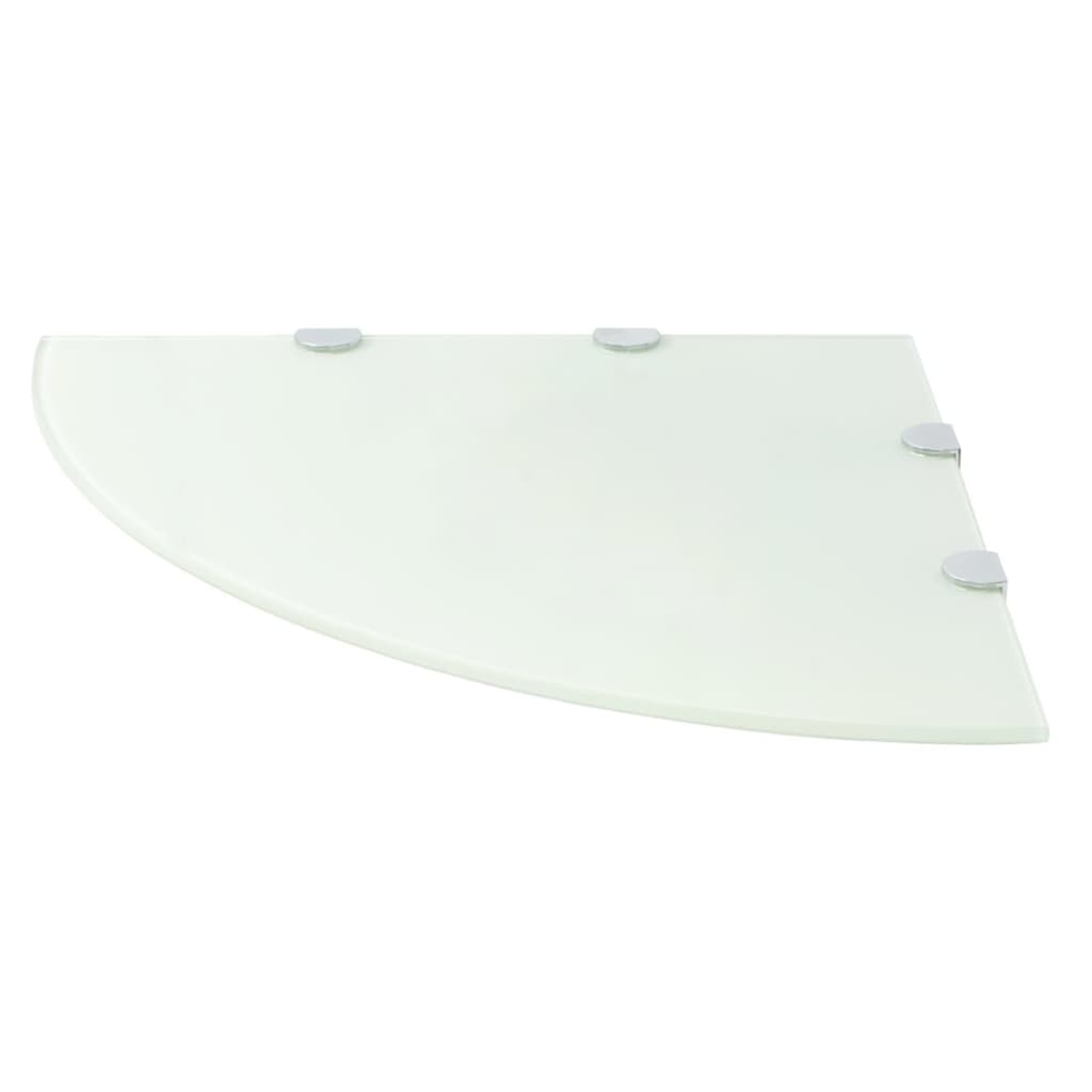 Prateleiras canto 2 pcs suportes cromados 45x45cm vidro branco