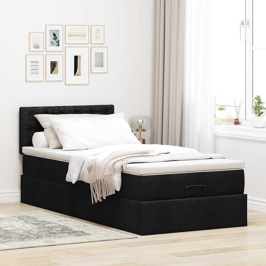 Cama otomana com colchão 90x200 cm tecido preto