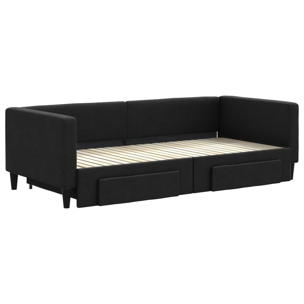 Sofá-cama com gavetão e gavetas 90x200 cm tecido preto