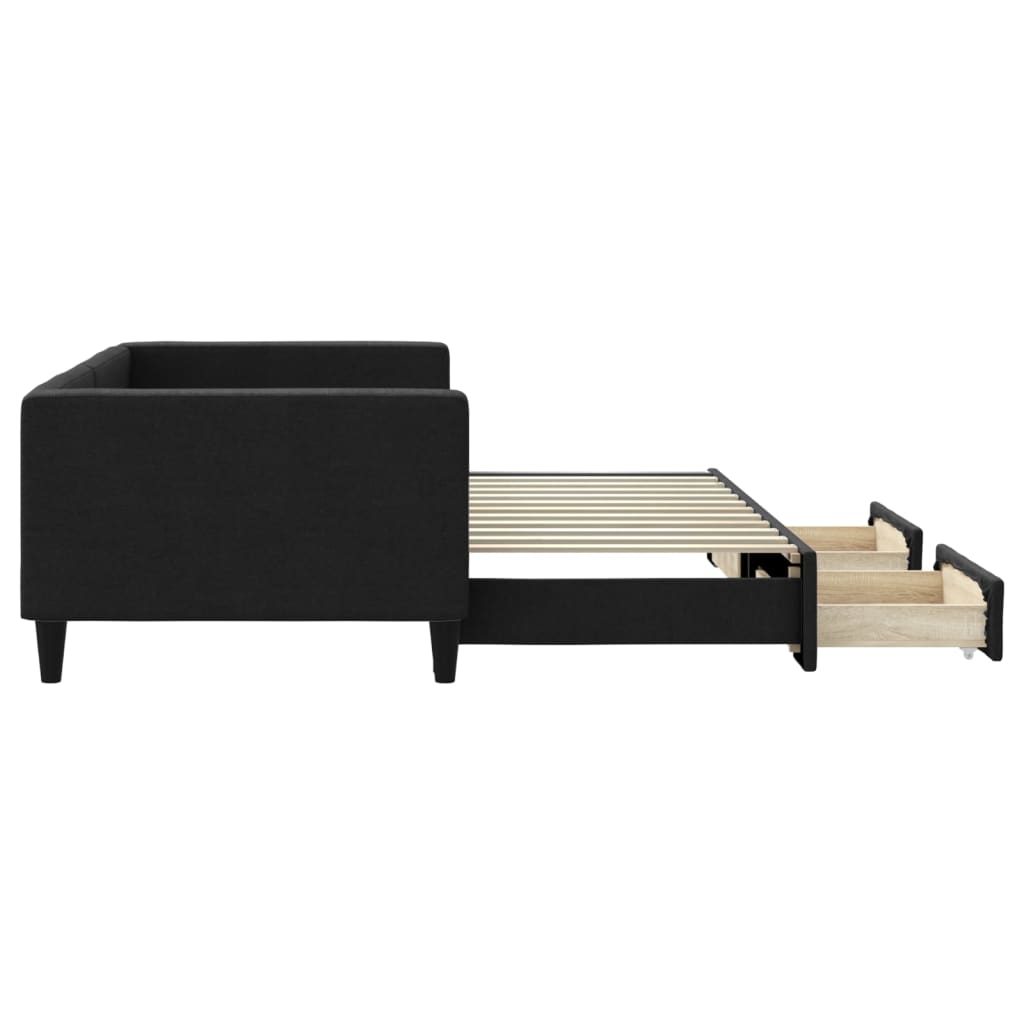 Sofá-cama com gavetão e gavetas 90x200 cm tecido preto