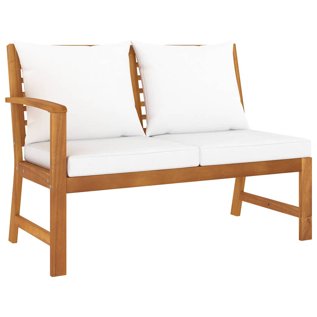 Banco de jardim 114,5 cm com almofadão cor creme acácia maciça
