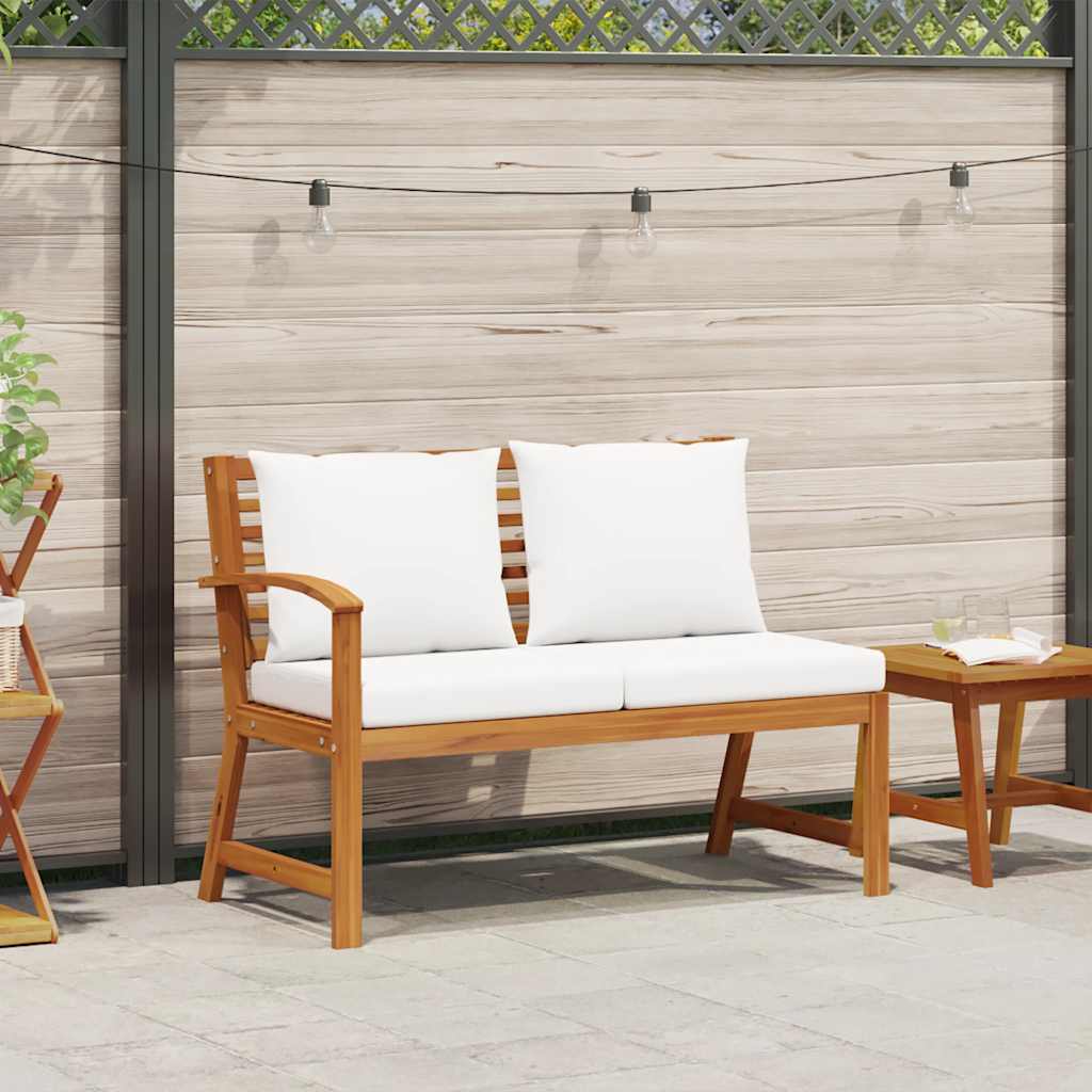 Banco de jardim 114,5 cm com almofadão cor creme acácia maciça