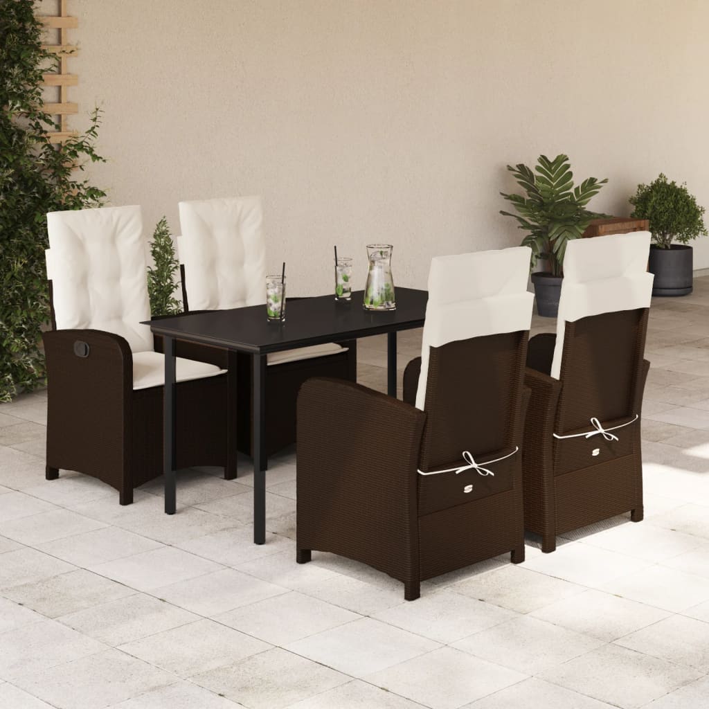 5 Pcs conjunto jantar p/ jardim c/ almofadões vime PE castanho