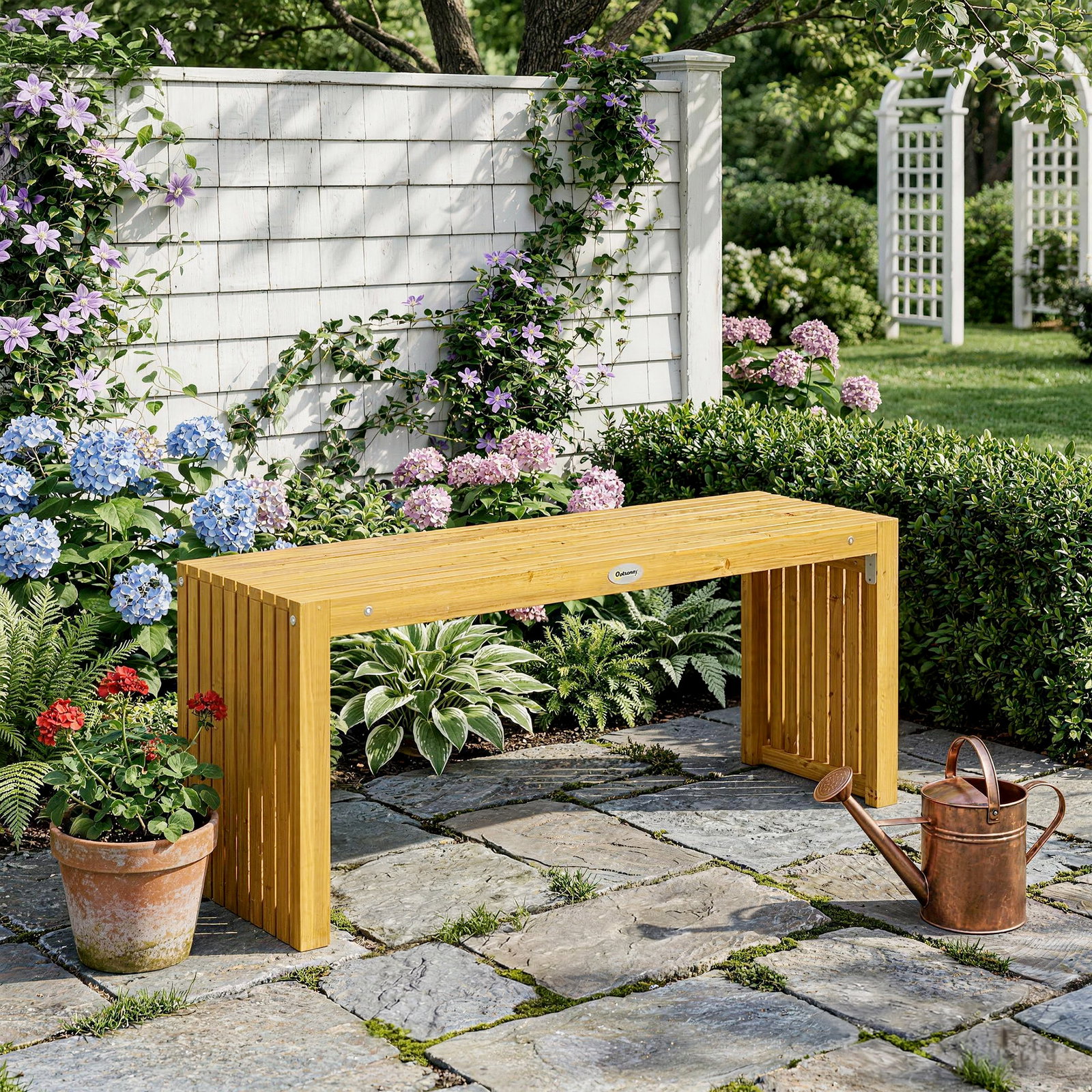 Banco de jardim em madeira de 2 lugares 110 cm com assento de ripas suporta 240 kg madeira