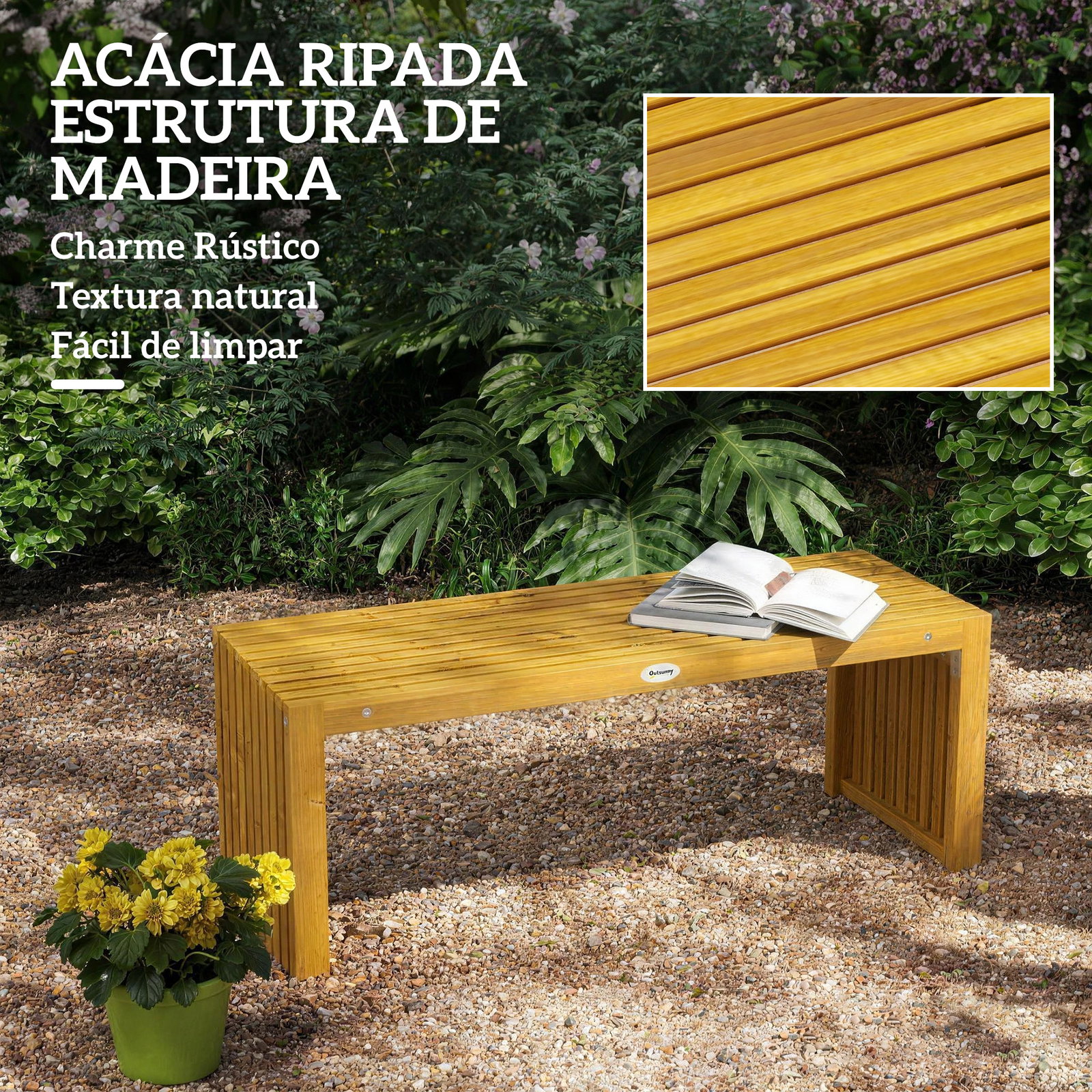 Banco de jardim em madeira de 2 lugares 110 cm com assento de ripas suporta 240 kg madeira
