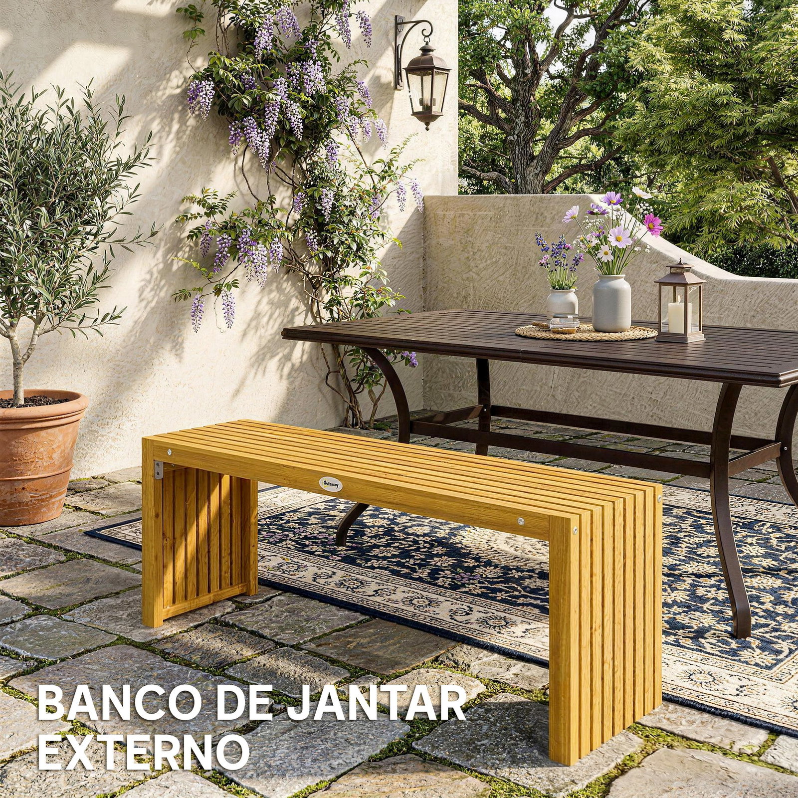 Banco de jardim em madeira de 2 lugares 110 cm com assento de ripas suporta 240 kg madeira