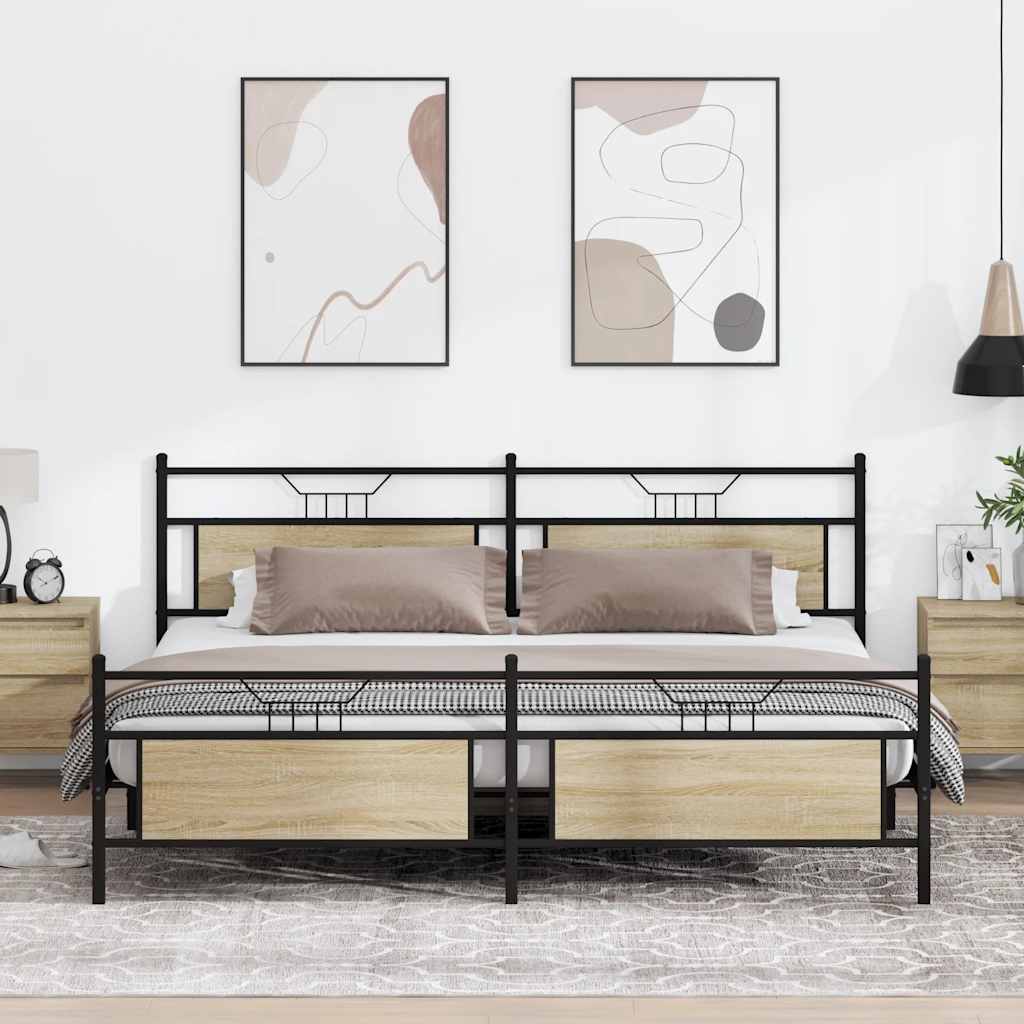 Estrutura de cama sem colchão 193x201cm metal carvalho sonoma