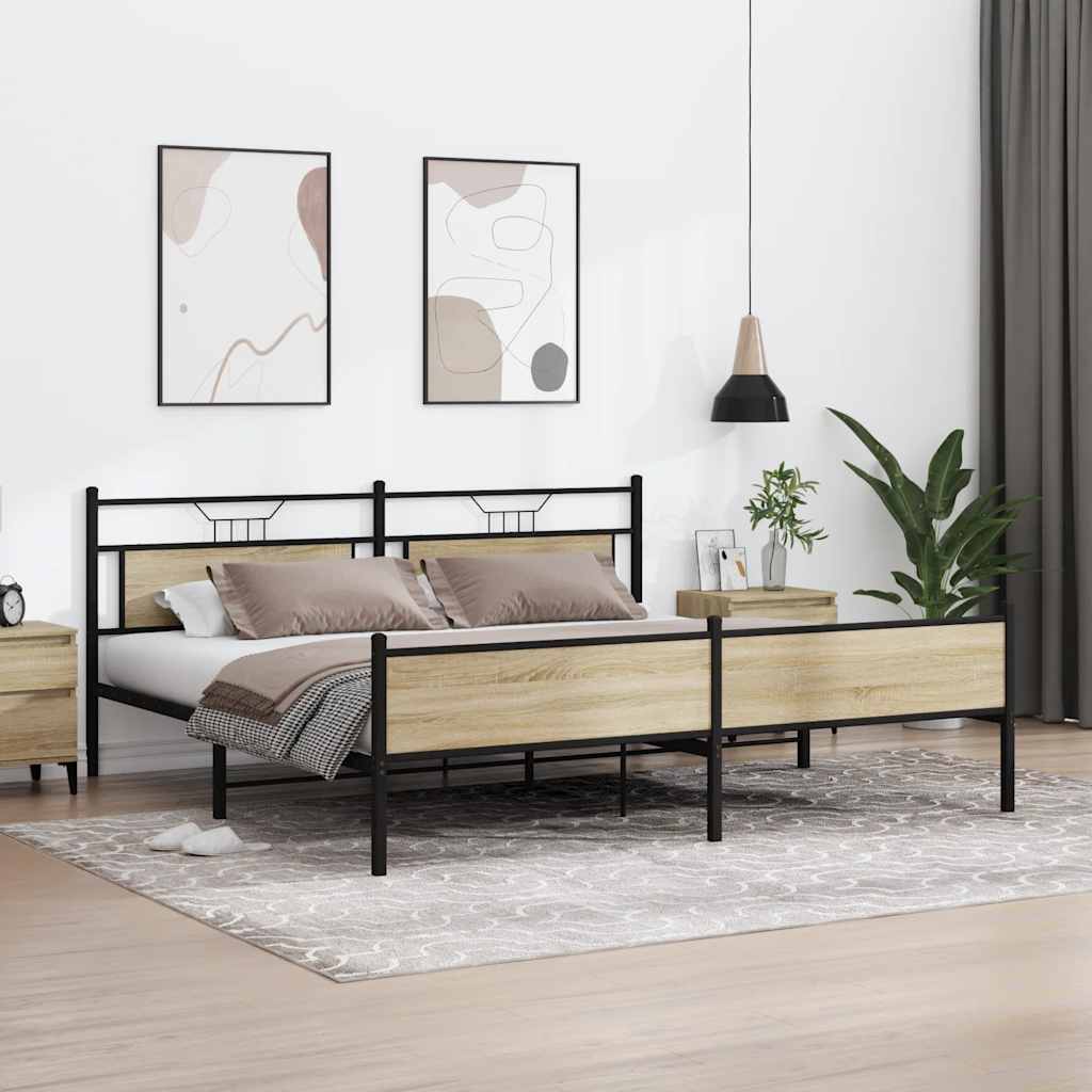 Estrutura de cama sem colchão 193x201cm metal carvalho sonoma